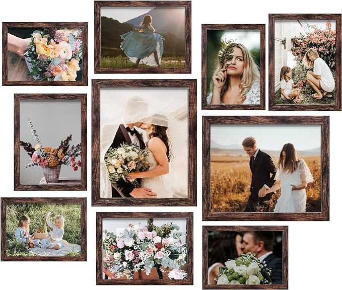 LUCKYLIFE Picture Frame Set 10-Pack, Gallery Wall Frame Collage with 8x10 5x7 4x6 Frames in Brown Finishes