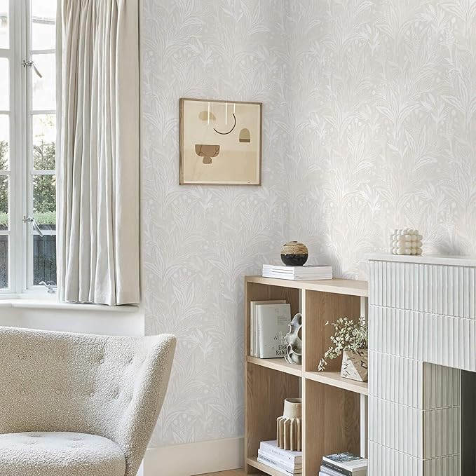 Peel and Stick Wallpaper Boho Contact Paper Beige Neutral Leaf Wall Paper Modern Self Adhesive Removable Wallpaper for Bedroom Living Room Waterproof Vinyl Roll 17.3"x393"