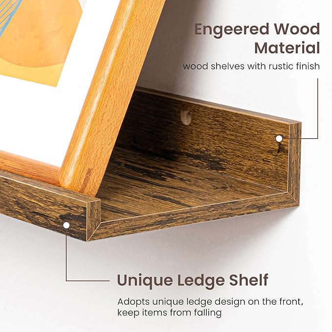 Axeman 40 Inch Floating Shelves | Brown Picture Ledge Shelf Set of 3 | Rustic Brown Wood Wall Shelves with Lip | 40