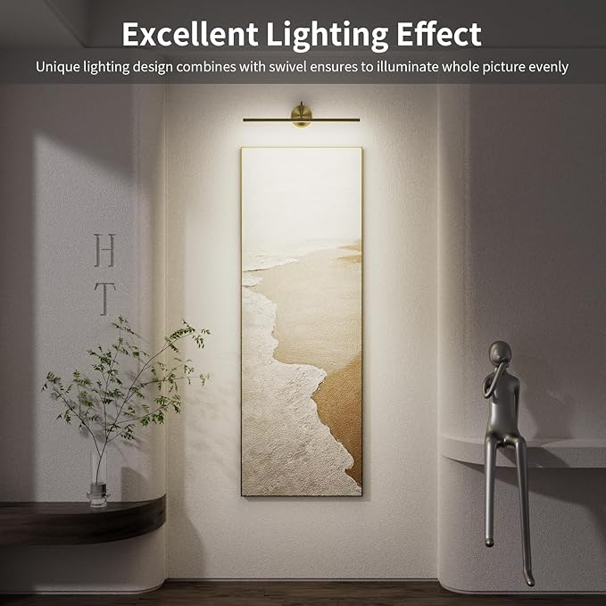 Picture Lights Hardwired, 23.9" Picture Lights for Wall, Remote Control, 3CCT Dimmable Gallery Art Light for Paintings Poster Light, 2700K-6500K, Brass