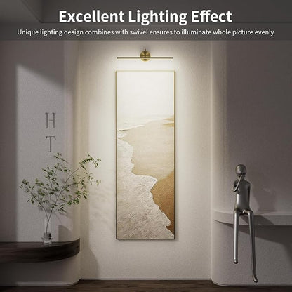 Picture Lights Hardwired, 23.9" Picture Lights for Wall, Remote Control, 3CCT Dimmable Gallery Art Light for Paintings Poster Light, 2700K-6500K, Brass