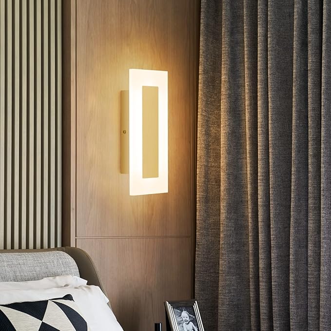 LMQNINE Modern LED Acrylic Gold Wall Sconce Warm White Light 3000K for Bedroom Corridor Stairs Bathroom Indoor Lighting Fixture Lamps Home Room Decor (2-Pack)…
