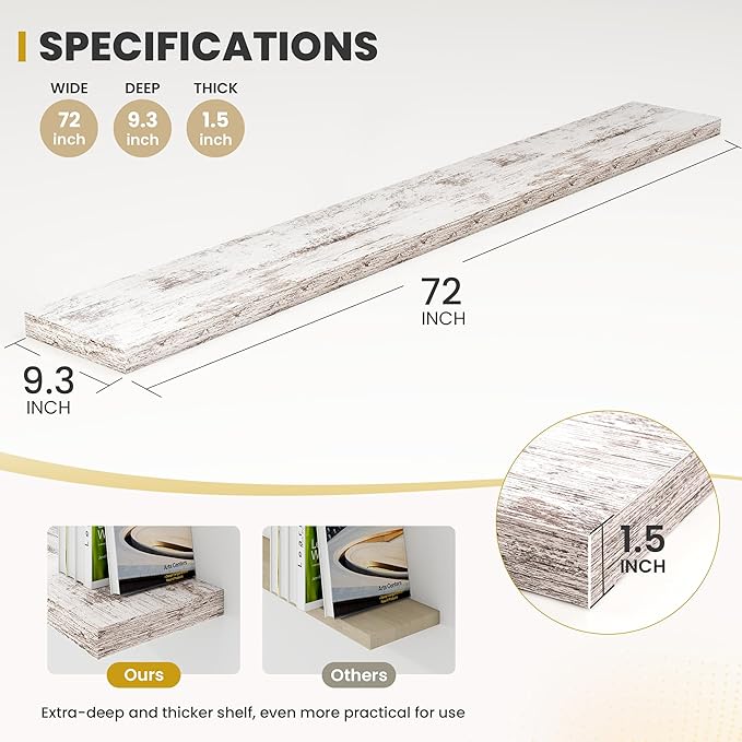72 Inch Floating Shelves, 9.3