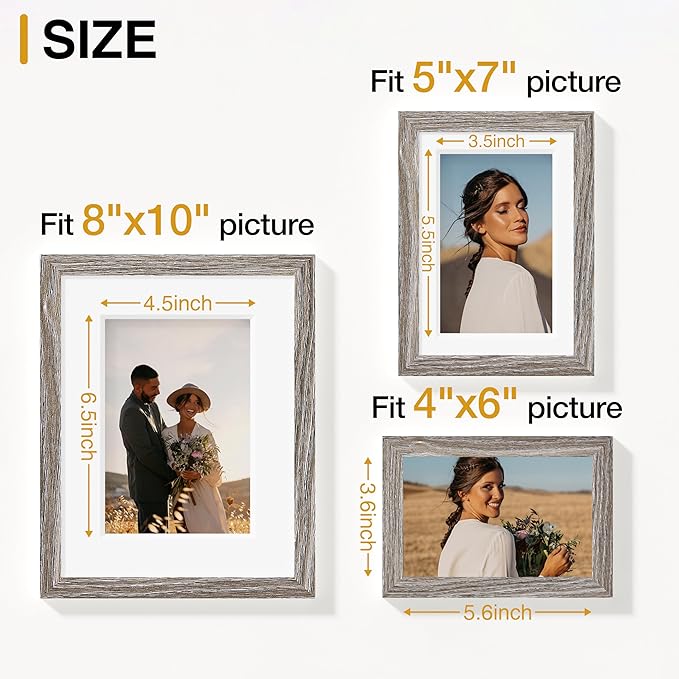 Vittanly Picture Frames Set of 10, Picture Frames Collage Wall Decor with Two 8x10, Four 5x7 and Four 4x6 Photo Frames, Gallery Wall Frame Set for Wall or Tabletop Display, Dark Grey