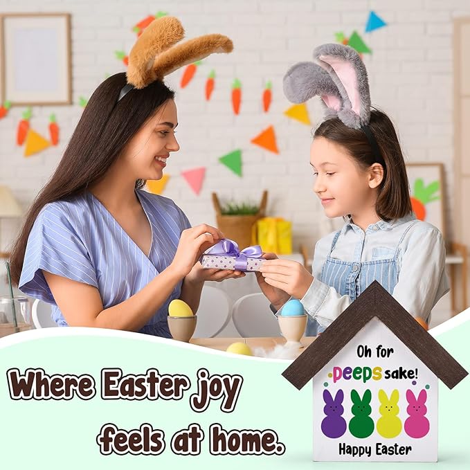 MBL Easter Bunny Decor Decorations - Funny Wood Bunny Rabbit Easter Centerpieces Basket Stuffers Essentials Office Home Kitchen Bathroom Shelf Table Farmhouse Tiered Tray Decor for Women Men Friends