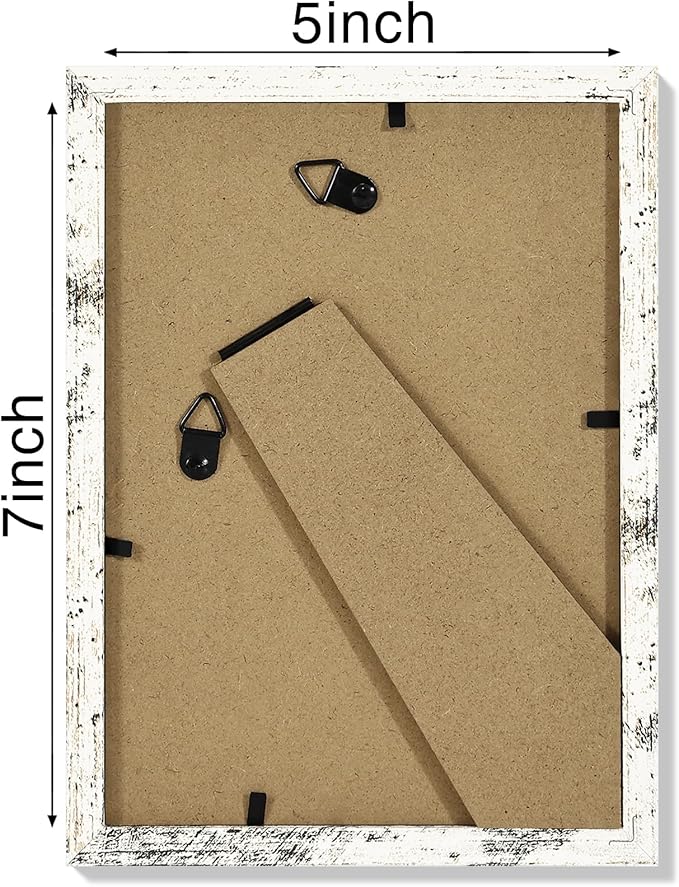 Vittanly 5x7 Picture Frame Set of 4, Display Pictures 4x6 with Mat or 5x7 without Mat, Engineered Wood with Shatter Resistant Plexiglass, Small Photo Frames for Wall or Tabletop, Distressed White