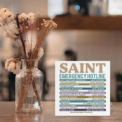 Christian Gifts for Women Men, Catholic Decor, Saint Emergency Wood Block Sign for Home Office Desk Decoration 5 x 5 Inches