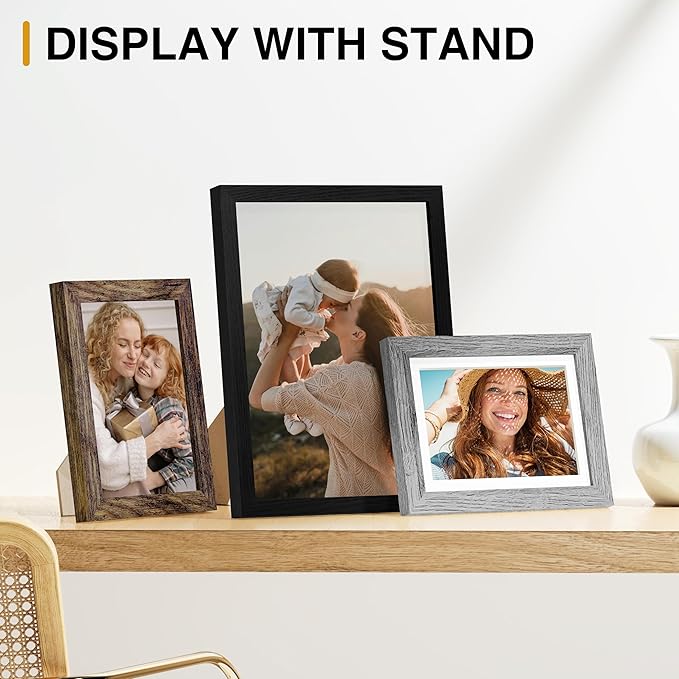 Vittanly 15 Pack Picture Frames Collage Wall Decor for Mounting or Tabletop Display, Gallery Frame Set for Family, Multi Sizes Including 3pcs 8x10, 6pcs 5x7, 6pcs 4x6, Black, Brown and Grey