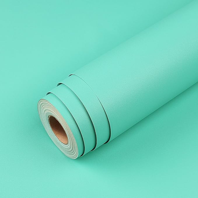 Livelynine 15.8x197 Solid Color Peel and Stick Wallpaper Aqua Green Thick Turquoise Contact Paper for Desk Classroom Locker Covering Kitchen Vinyl Wrap for Cabinets Renter Friendly Counter Top Covers
