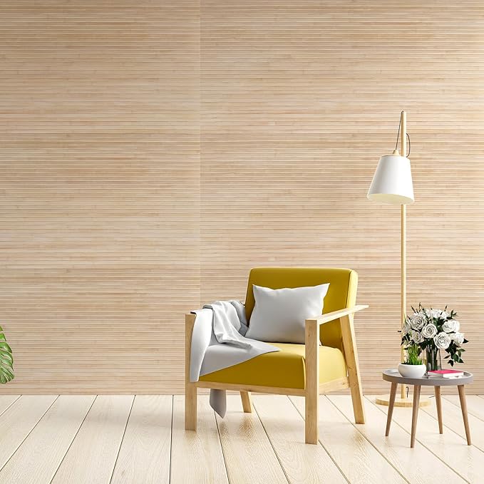 Art3d 48 x 96 Inch Natural Bamboo Wall Panel for Interior Wall Decor, Flexible Pole Wrap Wainscoting Wall Cladding Paneling for Living Room, Bedroom, Office, Kitchen Island, 2-Pack, Light-carbonized