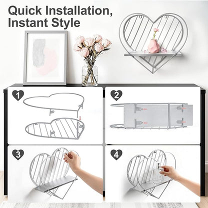 Afuly Wall Shelf Metal Grey Floating Shelves Heart Design Small Shelf Storage Rack Modern Romantic Farmhouse Style Cute Fancy Unique Nursery Room Bathroom Bedroom Wall Decor
