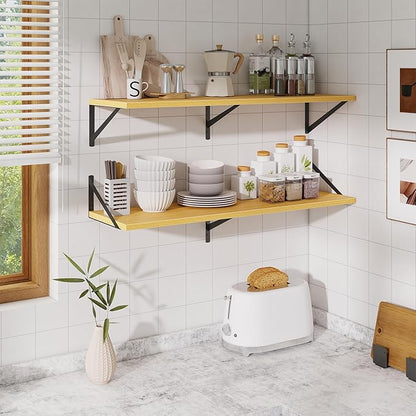 Floating Shelves for Wall,40" Wall Mounted Shelves Set of 2,Long Wood Floating Shelves,Hanging Wide Display & Storage Shelf with Metal Brackets for Bathroom,Bedroom,Kitchen,Living Room,Oak