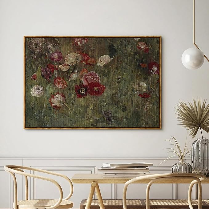 InSimSea Framed Canvas Wall Art Vintage Decor, Flowers Canvas Wall Art Modern Farmhouse Decor, Botanical Wall Art Painting for Office, Bedroom Bathroom Office home Decor, 24