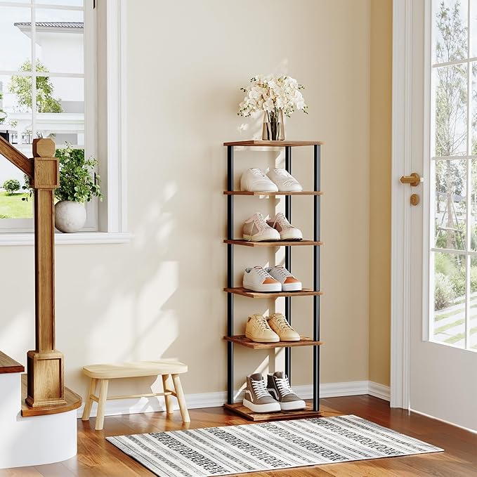 HOOBRO Vertical Shoe Rack, 6-Tier Narrow Shoe Shelf, Shoe Storage Organizer for Small Space, 11