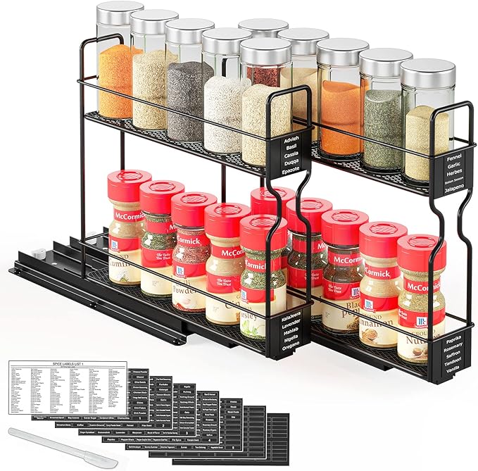 SpaceAid Pull Out Spice Rack Organizer for Cabinet, Heavy Duty Slide Out Seasoning Kitchen Organizer, Cabinet Organizer, with Labels, 5.2