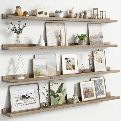Floating Picture Ledge Shelves Set of 4, 48 Inch Shelves with Lip, Large Nursery Book Shelf for Toys Storage, Kids Bookshelf, Living Room, Bedroom Decor Frames
