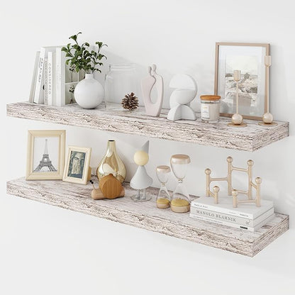 36 Inch Floating Shelves, 9.3" Deep Floating Shelf Wall Mounted, 36" Wall Shelves, Rustic Deep Bookshelf, Large Display Shelves & Storage Shelves for Bedroom, Living Room, Rustic, Set of 2