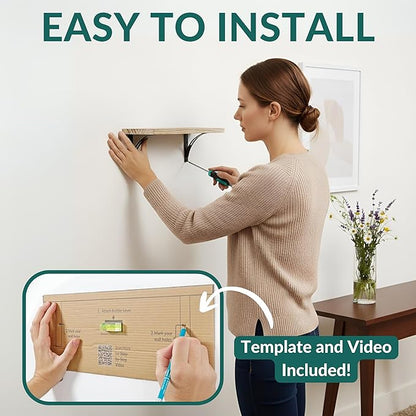 Willowy Reinforced Steel Bracket Wall Shelving for Bedroom - Easy to Install, Template and Video Included - Wall Shelves for Bedroom Decor, Lego Display Shelves