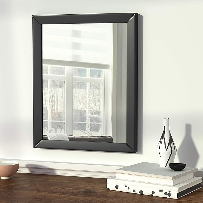 Amazon Basics Rectangular Wall Mount Mirror with Standard Trim for Bedroom, Living Room, Entryway, Hangs Horizontally or Vertically, 16 x 20 inch, Black