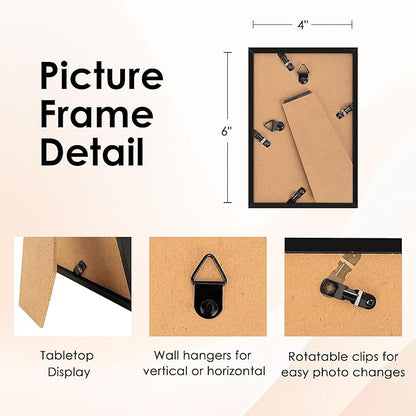 FIXSMITH 4x6 Picture Frame, Black Photo Frames with HD Plexiglass for Wall Hanging or Tabletop Display, 2 Pack