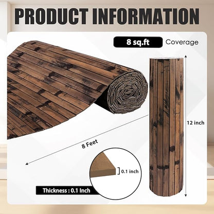 FONUNO Bamboo Wall Panel for Interior Decoration Bamboo Pole Wrap Roll Natural Wainscoting Paneling Decorative Wall Slat Covering for Living Room, Bedroom, Office (12 Inch x 96 Inch, Dark Burned)