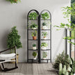 Homhedy 5-Tier Arched Corner Shelf Stand, Wall Corner Bookshelf with Metal Frame, Plant Stand, Industrial Storage Rack Shelf for Living Room, Bedroom, Office, Bathroom, Black