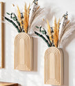 DREAMLOOM 2 Pack Wooden Wall Vases with Dried Pampas Grass and Eucalyptus Plants, Wall Hanging Planters Boho Modern Farmhouse Indoor for Narrow Spaces Entryway Bathroom Home Office Decoration, Retro