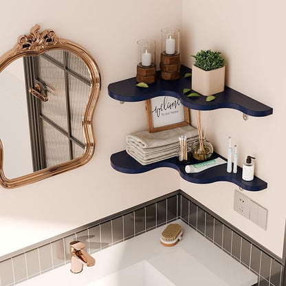 Cute Cloud Corner Wall Shelf, Wavy Floating Shelves for Nursery, Bedroom, Living Room, Bathroom & Home Decor, Navy Blue