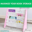 Humble Crew 4-Tier Kids Bookshelf, Pink/White - Premium Book Shelf for Kids Rooms with Four Deep Pockets - Toddler Sling Book Rack with Deep Sleeves, Nursery Bookcase Organize
