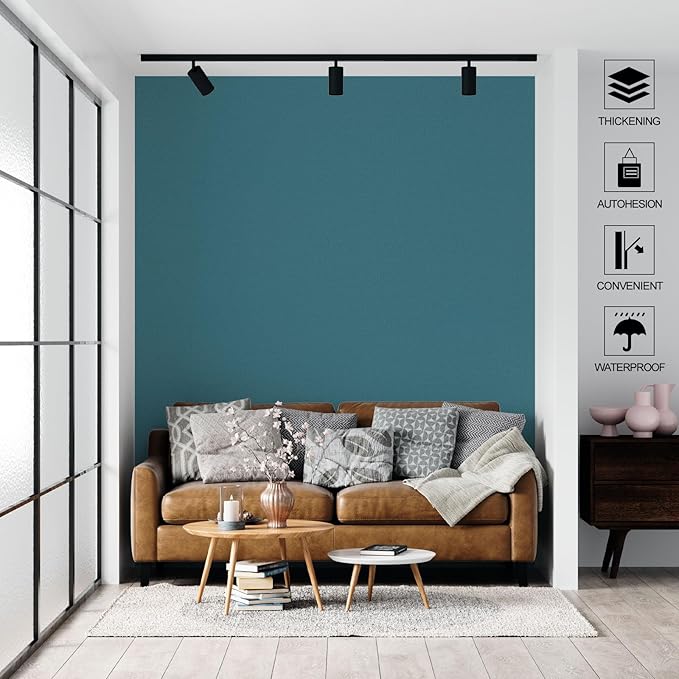 Amiya Teal Peel and Stick Wallpaper Solid Color Textured Contact Paper Pure Teal Self Adhesive Wallpaper Matte Removable Wall Paper Decorative Walls Decal Vinyl Roll A Set of15.7×236