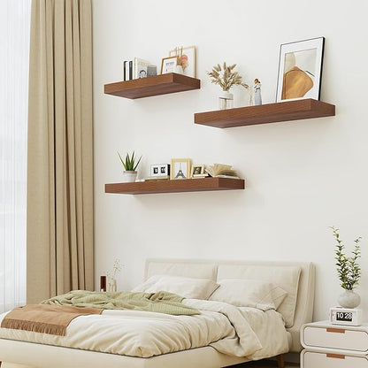 Heimlove 12" Deep Floating Shelves for Wall Shelf Over Toilet Mounted Farmhouse Long 55 Inches Set of 1, Farmhouse Shelves with Invisible Brackets for Living Room, Kitchen, Bedroom, Walnut