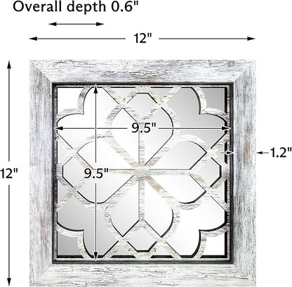 Boho Wall Mirror Decor, Set of 2 Rustic Farmhouse Accent Mirror 12x12 Inch, Square Shatterproof Vintage Style Mirrors for Wall, Small Decorative Mirrors for Living Room, Bedroom(Grey)