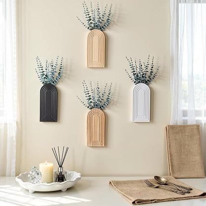 DREAMLOOM 2 Pack Wooden Wall Vases with Eucalyptus Artificial Plants, Wall Hanging Planters Boho Modern Farmhouse Indoor for Narrow Spaces Entryway Bathroom Home Office Decoration, Retro