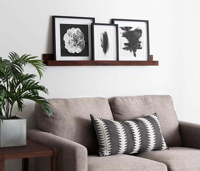 Kate and Laurel Levie Modern Floating Wall Shelf Picture Frame Holder Ledge, Dark Walnut Brown