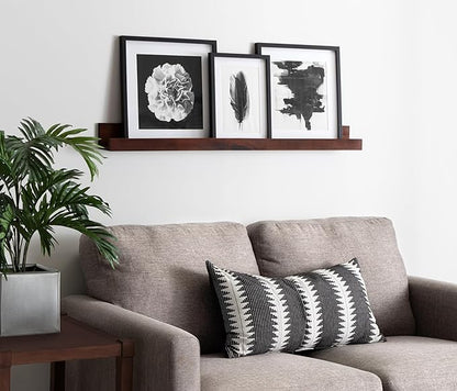 Kate and Laurel Levie Modern Floating Wall Shelf Picture Frame Holder Ledge, Dark Walnut Brown