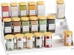 Spice Rack, Spice Organization for Cabinet - Expandable Width, 3 Tiered Spice Rack Organizer for Cabinet - Adjustable Height, Seasoning Organizer for Cabinet, Countertop, Pantry, White