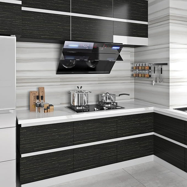 Livelynine Textured Black and Gold Wallpaper Peel and Stick Black and Gold Contact Paper for Cabinets Countertops Desk Covering Waterproof Renter Friendly Wallpaper for Bathroom Apartment 15.8X78.8