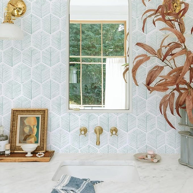 MelunMer Modern Peel and Stick Wallpaper Boho Contact Paper for Cabinets/Drawers 197In L 17.3In W Self Adhesive Removable Wallpaper for Bedroom/Bathroom Waterproof Geometric Contact Paper Green/White