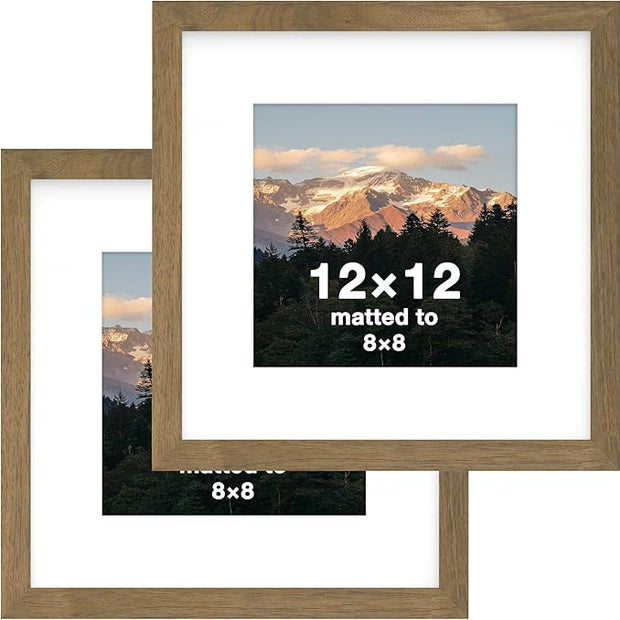 FrameWorks 2-Pack, 12x12 Matted to 8x8 Picture Frame, Dark Oak – Classic Wooden Photo Frame with Tempered Glass, Modern Matte Finish for Prints, Posters, Certificates & Wall Decor – Gallery-Ready