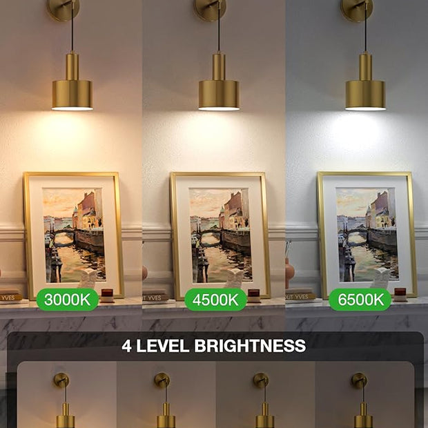NIORSUN Battery Operated Wall Sconce Set of 2, Gold Wireless Rechargeable Wall Lights with 5200mAh Dimmable Detachable Bulbs and Remote, 9 Colors Sconces Wall Decor for Bedroom Living Room Hallway