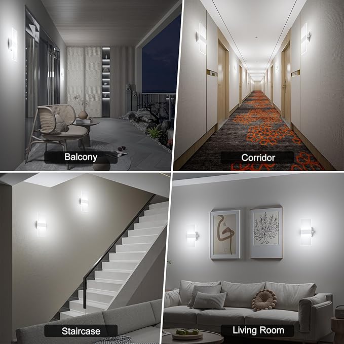 ChangM Modern Wall Sconces Set of Two, 12W Acrylic Led Wall Light, Equipped with a Rotary Switch to Adjust Brightness 10%-100%, Indoor Wall Mounted Lights Hardwired 6000K Cool White