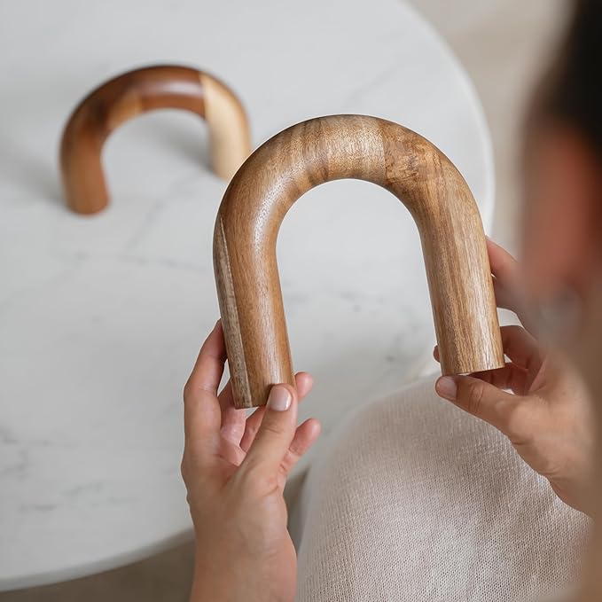 Wood Arch Bookshelf Decor - Modern Shelf Decor Accents, Decorative Objects for Coffee Table, Entryway Table Sculptures, Minimalist Home Decorations for TV Console, Built in Shelves and Mantle