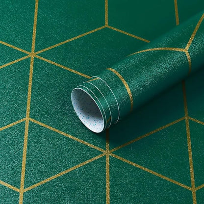 Safiyya Peel and Stick Wallpaper Gold and Dark Green Wall Paper Geometric Contact Paper Self Adhesive Removable Wallpaper for Walls Vinyl Roll 118"x17.3"