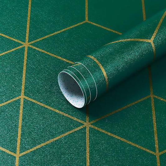 Safiyya Peel and Stick Wallpaper Gold and Dark Green Wall Paper Geometric Contact Paper Self Adhesive Removable Wallpaper for Walls Vinyl Roll 118"x17.3"