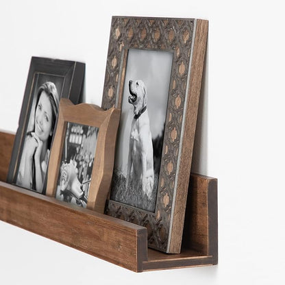 Kate and Laurel Levie Modern Floating Wall Shelf Picture Frame Holder Ledge, Rustic Natural Wood
