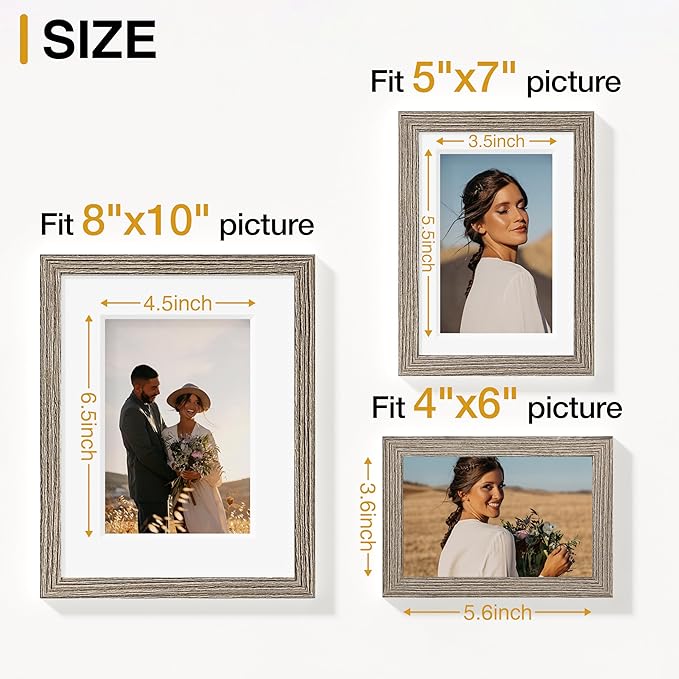 Vittanly Picture Frames Set of 10, Picture Frames Collage Wall Decor with Two 8x10, Four 5x7 and Four 4x6 Photo Frames, Gallery Wall Frame Set for Wall or Tabletop Display, Grayish Brown