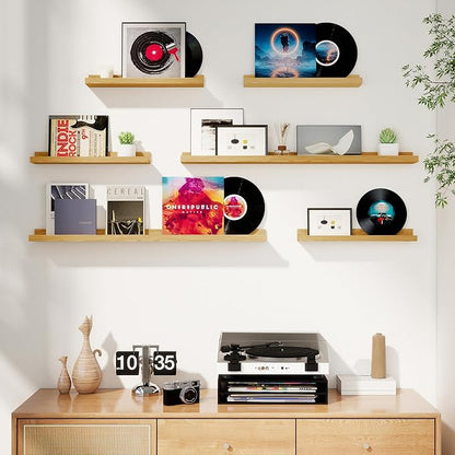 Axeman Picture Ledge Shelf, Floating Shelves for Decor Storage Set of 6, 24 inch Floating Wall Mounted Shelves, Wall Shelves with Lip for Living Room, Bedroom, Nursery, Bathroom, Kitchen, Oak