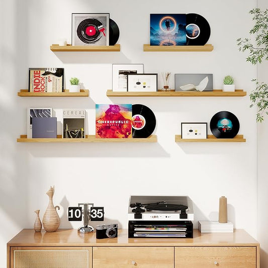 Axeman Picture Ledge Shelf, Floating Shelves for Decor Storage Set of 6, 24 inch Floating Wall Mounted Shelves, Wall Shelves with Lip for Living Room, Bedroom, Nursery, Bathroom, Kitchen, Oak