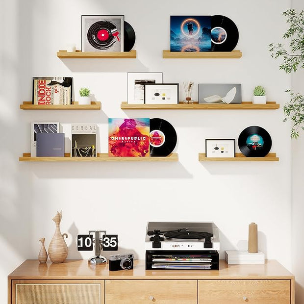 Axeman Picture Ledge Shelf, Floating Shelves for Decor Storage Set of 6, 16 inch Floating Wall Mounted Shelves, Wall Shelves with Lip for Living Room, Bedroom, Nursery, Bathroom, Kitchen, Oak
