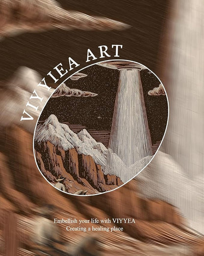 VIYYIEA Gold Small Framed Canvas Art, Vintage Western Landscape UFO Art Prints,12x16Inch, Southwest Retro Cactus Cowboy Decor for Bedroom Living Room Office Shelf, Sci - fi Poster, Cozy Brown Decor